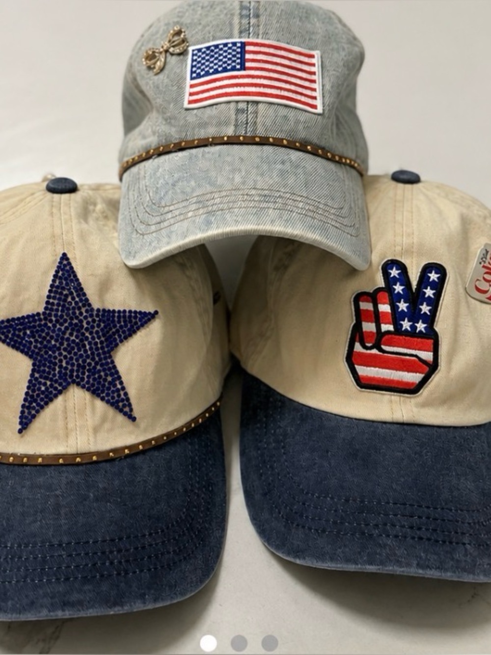 4th of July handmade Embellished Baseball Cap - Blue/Beige